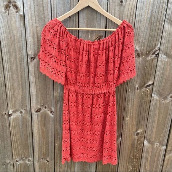 NEW Max Studio Lace Crochet Bohemian A-line orangish Red Mini Dress - Picture 8 of 9